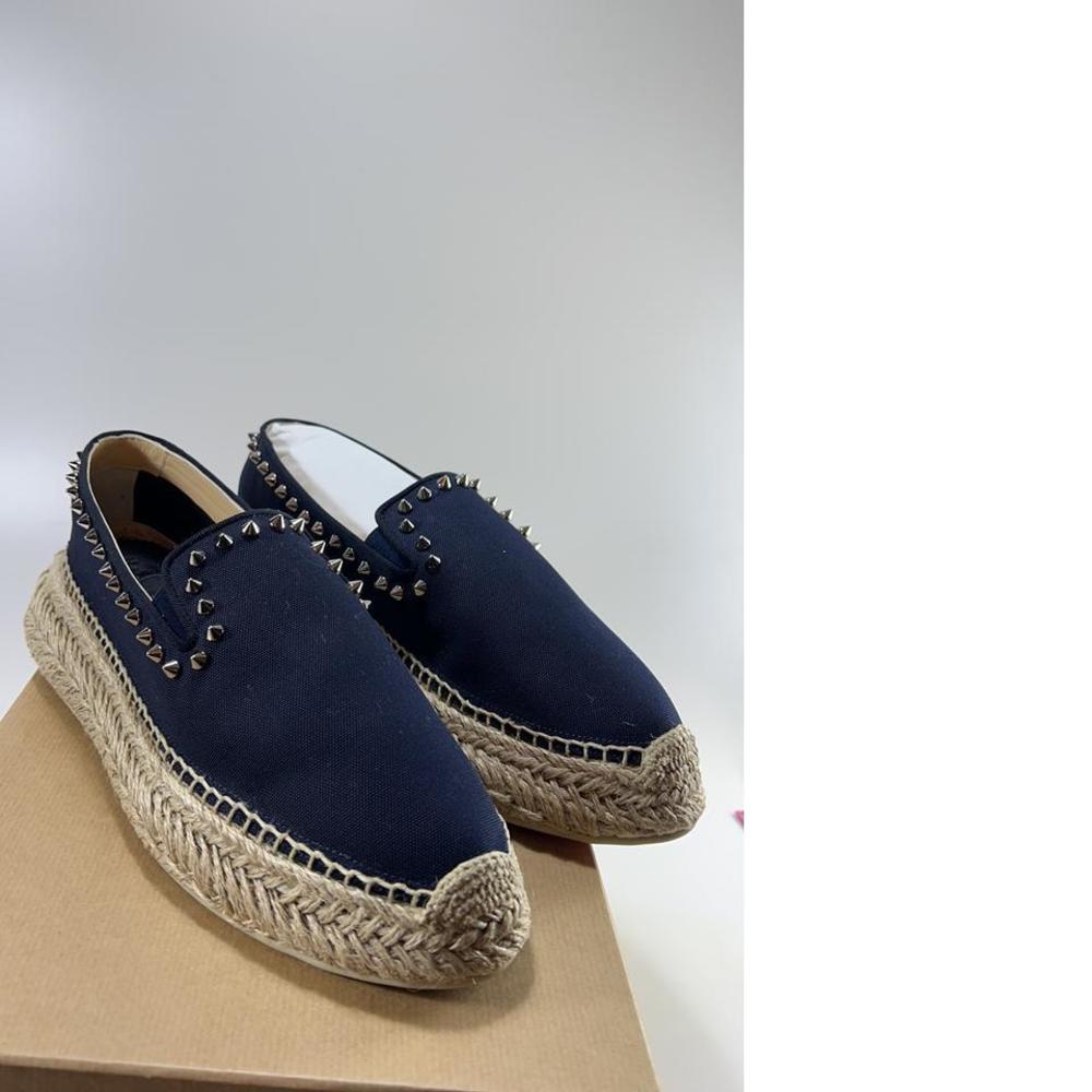 Christian Louboutin Blue and Tan Loafers